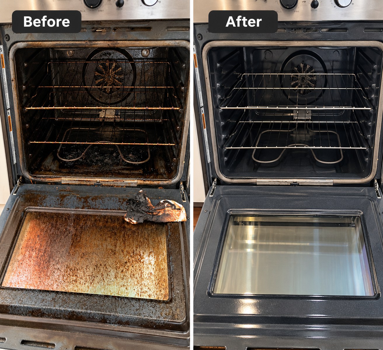 Before and after oven deep cleaning
